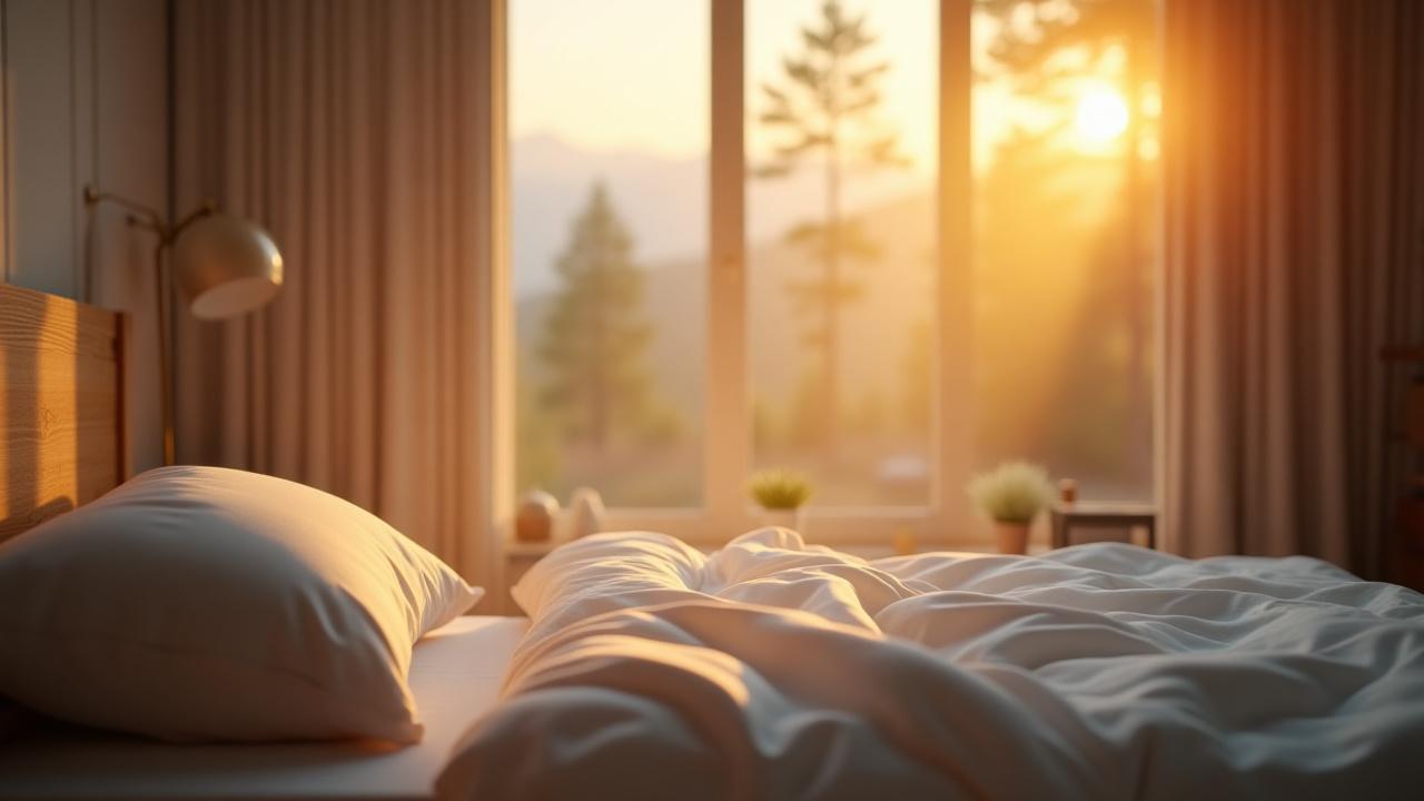 Serene bedroom at dawn with soft light